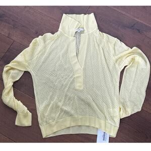 Tibi Crispy Collared V-Neck Pullover Sweater Mesh Citron Yellow Women Sz S FLAW